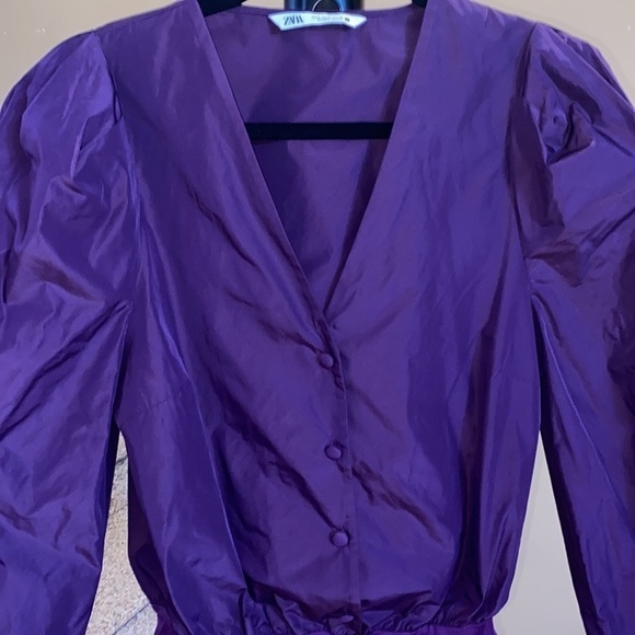 ZARA bodysuit button down long balloon  sleeves Purple Size Small - Picture 9 of 17